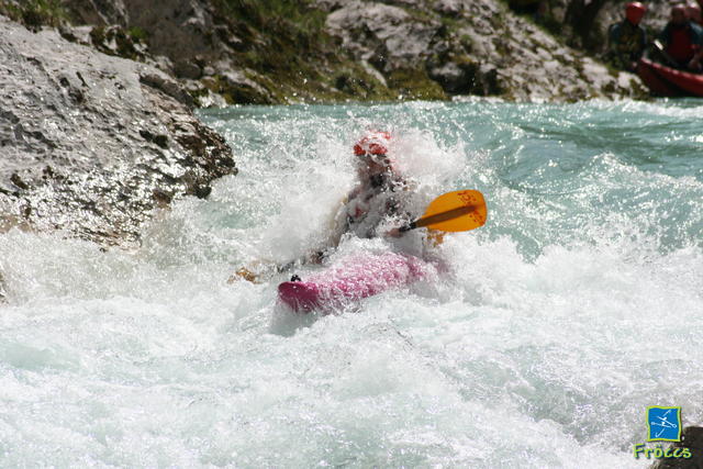 Splash action on the Soca River rapids in Bovec